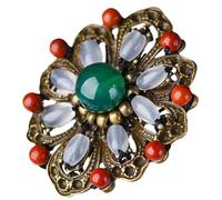 Ipetboom Vintage Flower Brooch Pin for Women Clip-on Design, Red Stone and Chalcedony Material, Decorative Flower Shaped Corsage Suitable for Daily Wearing and Ceremonies