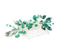 Ipetboom Vintage Green Crystal Bridal Hair Comb with Rhinestones Alloy Flower Side Comb for Bride and Bridesmaids Secure Grip Wedding Headpiece Handmade Elegant Pearl Wedding Accessories