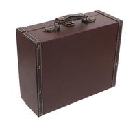 Ipetboom Vintage Retro Pu Leather Storage Chest Large Brown Suitcase Decorative Wooden Treasure Chest Portable Keepsake Organizer for Home Décor and Photography