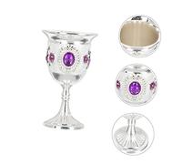 Ipetboom Vintage Russian Style Whiskey Goblet with Hand Engraved Floral Pattern Metal Wine Cup with Smooth Edges for Party and Home Bar Purple