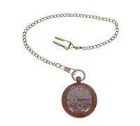 Ipetboom Vintage Style Wooden Pocket Watch with Chain and Button Battery Included, Decorative Effect and Time Viewing for Daily Use Or Attending A Party, Glass Material Retro Design