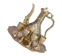 Ipetboom Vintage Turkish Coffee Server Set with Antique Bronze Finish Wine Pot Metal Cups and Tea Tray for Home Decor Wedding and Party Use