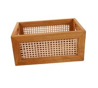 Ipetboom Vintage Wooden Storage Basket Rectangular Bamboo Crate Retro Organizer for Books Cosmetics Snacks Multipurpose Desktop Shelf Rustic Wood Storage Crate for Pantry and Home Office