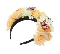 Ipetboom Vintage Yellow Peony Butterfly Headband Lightweight Decorative Floral Crown for Women Mexican Day Dead Halloween Cosplay Party Accessory