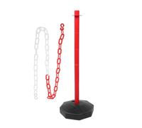 Ipetboom Water-fillable Plastic Safety Bollard Post with 1m Red-White Chain, Traffic Barrier Delineator for Parking Lots and Construction Sites, Industrial Safety Chain Barrier Post
