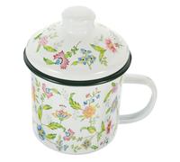 Ipetboom Wear Resistant Enamel Teacup with Flower Pattern Vintage Comfortable Handle Convenient for Coffee Tea and Milk Travel Cup for Daily Use