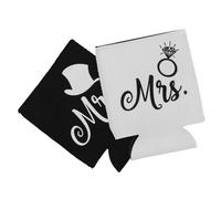 Ipetboom Wedding Can Sleeves Set 2Pcs Insulated Neoprene Beer Can Coolers for Bride and Groom, Reusable Cold Drink Covers, White Mrs and Black Mr for Wedding Party