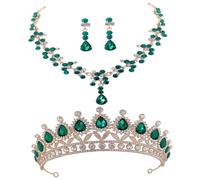 Ipetboom Wedding Necklace Bridal Rhinestone Crown Jewelry Three with Crystal Necklace and Dangle Earrings for Women Wedding Party and Evening Celebrations