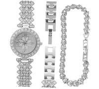 Ipetboom Women Quartz Watch and Bracelet Set Silver Bling Rhinestone Inlay Ladies Wristwatch Matching Bracelet Fashion Jewelry for Daily Wear