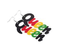 Ipetboom Wood Queen Letter Charm Dangle Earrings for Women African Style Round Printed Wooden Alphabet Drop Earrings Stylish Festival Jewelry for Holiday Parties and Everyday Wear