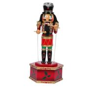 Ipetboom Wooden Nutcracker Musical Box Decoration Hand Painted King Soldier Design with Drumming Feature Xmas Scene Decor for Bedroom Living Study Office Creative