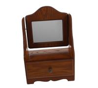 Ipetboom Wooden Tabletop Makeup Mirror with Rotation and Integrated Storage Drawer Vintage French Style Vanity Mirror for Bedroom High Definition Reflection Cosmetic Organizer