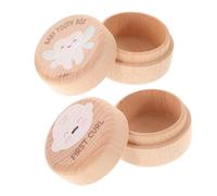 Ipetboom Wooden Tooth Keepsake Box and Baby Tooth Holder for Boys and Girls 2pcs Set Round Solid Wood for Baby Shower and Birthday