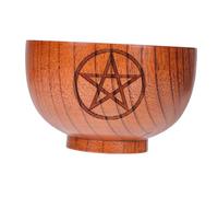 Ipetboom Wooden Worship Bowl with Pentagram Design Retro Style Decorative Sacrificial Ornament for Meditation Home Altar Temple Use Material Mystical Ceremony Adornment