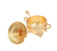 Ipetboom Zinc Alloy Carved Condiment Holder with Lid and Spoon Seasoning Box for Kitchen Spice Jar for Salt Sugar Pepper Storage Easy Scoop Control for Cooking and Baking