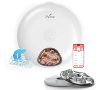 iPettie Donut Frost WiFi 6 Meal Automatic Wet Food Feeder with Ice Packs for Senior and Week Pets, App Control Programmable Timer, Holds 6 x ½ lb. of Food, White, Stainless Steel and PlasticTray