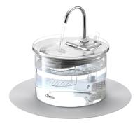 iPettie Glass Cat Water Fountain, Kitty Spout Water Fountain 68oz/2L for Cats Dogs with 2 Spray Heads, 3-Stage Filtration, Automatic Water Dispenser, Glass & Stainless Steel