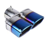 IPEVMLZ Car Exhaust Pipe Muffler Tail Pipe Outlet Nozzle End Universal Stainless Steel Square End 1 Change Two Double Out ID 63MM(Blue,Straight)