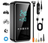 Ipflin Cordless Tyre Inflator Air Compressor 150PSI, 6000Mah Tyre pump with 12V DC,rechargeable electric bike pump with digital LED Display and Emergency Lighting for Car Motorcycle Bicycle Balls
