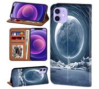 iPhone 12 Wallet Case, Leather Wallet Flip Case, Card Holder Stand Wrist Strap Protective Cover for iPhone 12/12 Pro 6.1"/12 Pro Max / 12mini (iphone 12 mini (5.4"),cold moon fantasy)