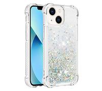 iPhone 13 Case Bling, Girly Shiny Glitter Sparkle Quicksand Floating Liquid Clear Transparent Soft TPU Silicone Protective Bumper ShockProof Phone Cover for iPhone 13, Silver