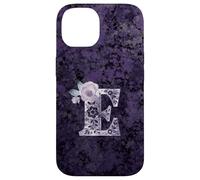 iPhone 14 Pretty Purple Initial E Floral Mauve Rose Monogrammed Letter Case