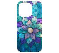 iPhone 14 Pro Mandala Stained Art Effect Stain Art Floral Teal Purple Case