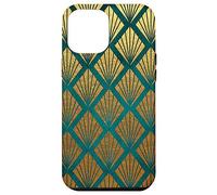 iPhone 14 Pro Max 20's Art Deco Bold Glam Teal Green Vintage Fans Pattern Case