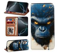 iphone 14 Wallet Case,Leather Wallet Flip Case,Card Holder Stand Wrist Strap Protective Cover for iPhone 14 Pro/14 Plus (6.7")/14 pro max (6.7") (iphone 14 Plus (6.7"),Fierce Gaze of Ape gorilla)
