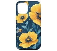 iPhone 15 Flax Flower Blooming With Bees Around Graphic Case