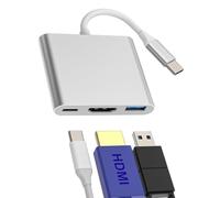 iPhone 15 Pro Max Plus Splitter 3in1 USB C to HDMI USB A Type C Hub Apple Adapter Thunderbolt Docking Station TV Display Port Monitor Connector Compatible for Samsung Galaxy Surface Duo iPad Air Mini