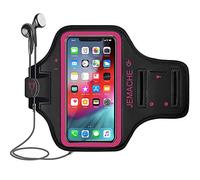 iPhone 16 15 Pro Max/Plus Armband, JEMACHE Gym Sport Workout Running Arm Band Holder for iPhone 16/15/14/13/12 Pro Max & Plus (Rosy)