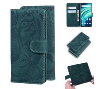 iPhone 16 Case PU Leather Shockproof Flip Wallet Phone Case Embossed Tiger Shock-Absorption Magnetic Closure Stand Function Notebook Cover with Card Holder for iPhone 16 green