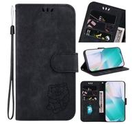 iPhone 16 Case, Shockproof PU Leather Embossed Tiger Notebook Flip Wallet Phone Cases Folio Soft TPU Bumper with Stand Card Slots Slim Fit Magnetic Protective Case for iPhone 16 black