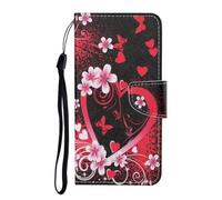 iPhone 16 Plus Case, 3D Shockproof Premium PU Leather Flip Wallet Cover with Magnetic Stand Card Holder Money Pouch Folio TPU Bumper Protective Phone Case for iPhone 16 Plus Red heart