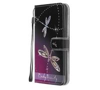 iPhone 16 Plus Case, Shock-Absorption Premium Soft PU Leather Notebook Wallet Phone Cases with Kickstand Function Card Holder ID Slot Slim Flip Protective Cover for iPhone 16 Plus dragonfly