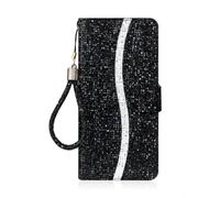 iPhone 16 Pro Case Bling Glitter Diamond Shockproof Flip PU Leather Wallet Phone Case Slim Fit Folio Silicone Back Kickstand Card Slots Bumper Protective Cover for iPhone 16 Pro black