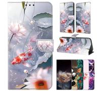 iPhone 16 Pro Max Case, Flip Case with Card Holder PU Leather Shockproof Bumper Stand Wallet Cover Kickstand Protective Phone Cases for iPhone 16 Pro Max,Koi carp