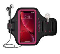 iPhone 16e 16 15 Armband, JEMACHE Water Resistant Sport Running Workout Gym Arm Band for iPhone 16e, 16, 15, 14, 13, 12, 11 (Rosy)