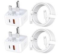 iPhone 17 16 15 Charger,USB C Fast Charger Plug,2Pack 20W Dual Port Power Type C UK Wall Charger Adapter with 2M USB C to Type C Cord Compatible with iPhone 17Air/17 16 15 Pro Max/iPad/S25 Ultra/S24