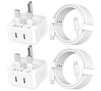iPhone 17 16 15 Fast Charger,USB C Charger Plug,2Pack 20W Dual Type C Port Power UK Wall Charger Adapter with 2M USB C to Type C Cord Compatible with iPhone 17Air/17 16 15 Pro Max/iPad/S25 Ultra/S24