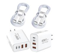 iPhone 17 16 Charger,4-Port USB C Charger Block Fast Charging 2Pack 40W Apple Charger with 10FT USB C to C Woven Braid Cable Cord for Apple iPhone 17e/17 Pro Max/17 Pro/17/Air/16e/16 Pro Max/16Plus/15