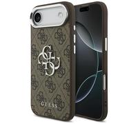 iPhone 17 Air Case Kunstleder Guess Brown Big Logo Metal Silver