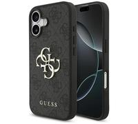 iPhone 17 Faux Leather Case Guess Gray Big Logo Metal Gold