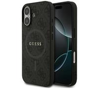 iPhone 17 Guess MagSafe Case Faux Leather Gray Logo Gold