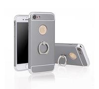 iPhone 7 Case,3 in 1 Ultra Thin and Slim Design Non Slip Surface Shockproof Resist Cracking Electroplate Metal Texture Skin Protector with 360 Degree Ring Kickstand for iPhone 7 4.7 Inch (Gray)