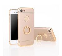 iPhone 7 Case,3 in 1 Ultra Thin and Slim Design Non Slip Surface Shockproof Resist Cracking Electroplate Metal Texture Skin Protector with 360 Degree Ring Kickstand for iPhone 7 4.7 Inch (Golden)