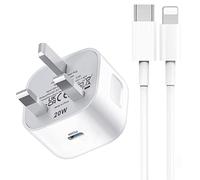 iPhone Charger Cable and Plug, 20W USB C Plug and Cable for iPhone, USB Type-C Adapter Plug UK Fast Charging Lead 1M and Plug for Apple iPhone 14 Pro/13 Pro/13 Pro Max/12 Pro/12 Pro Max/X/XR/XS/SE