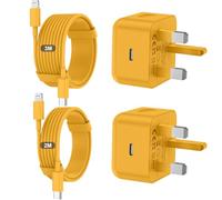iPhone Charger Fast Charge 20W PD Fast for Apple Charger UK USB C Plug With 2M&3M iPhone Fast Charger Cable [ MFi Certified] Lightning Cable for iPhone 14 13 12 11 Pro Max, iPad (Yellow, 2Packs)