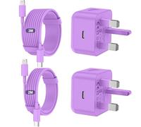iPhone Charger Fast Charge 2Pack，PD Fast for Apple Charger UK USB C Plug With 2M&3M iPhone Fast Charger Cable [ MFi Certified] Lightning Cable for iPhone 14 13 12 11 Pro Max, iPad (Purple, 2Packs)